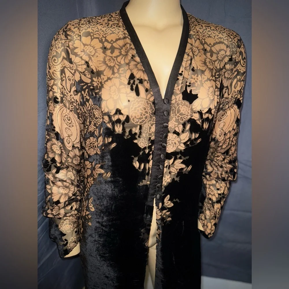 Coldwater Creek Black and Sheer Tan Floral Cardigan - Picture 2 of 5